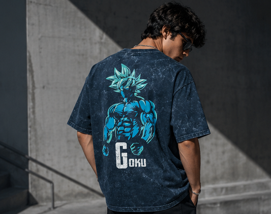 Anime Streetwear Acid Wash Tee – Goku Edition