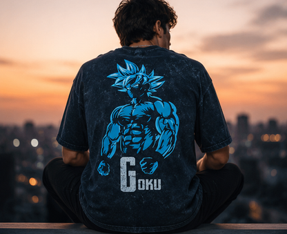 Anime Streetwear Acid Wash Tee – Goku Edition