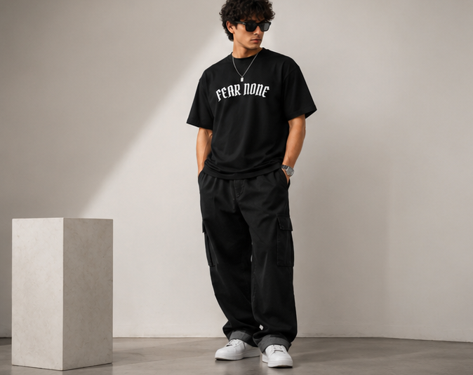 Fear None Oversized Tee-Black